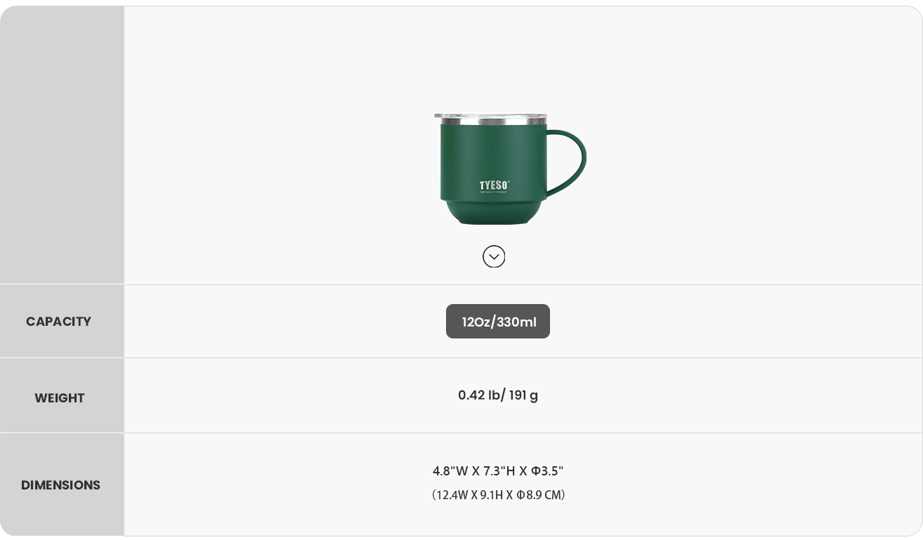 Coffee Mug with Stackable Bottom 21# size chart