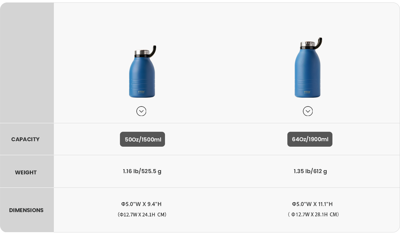 Big Capacity Outdoor Sports Bottle with Handle & Straw size chart