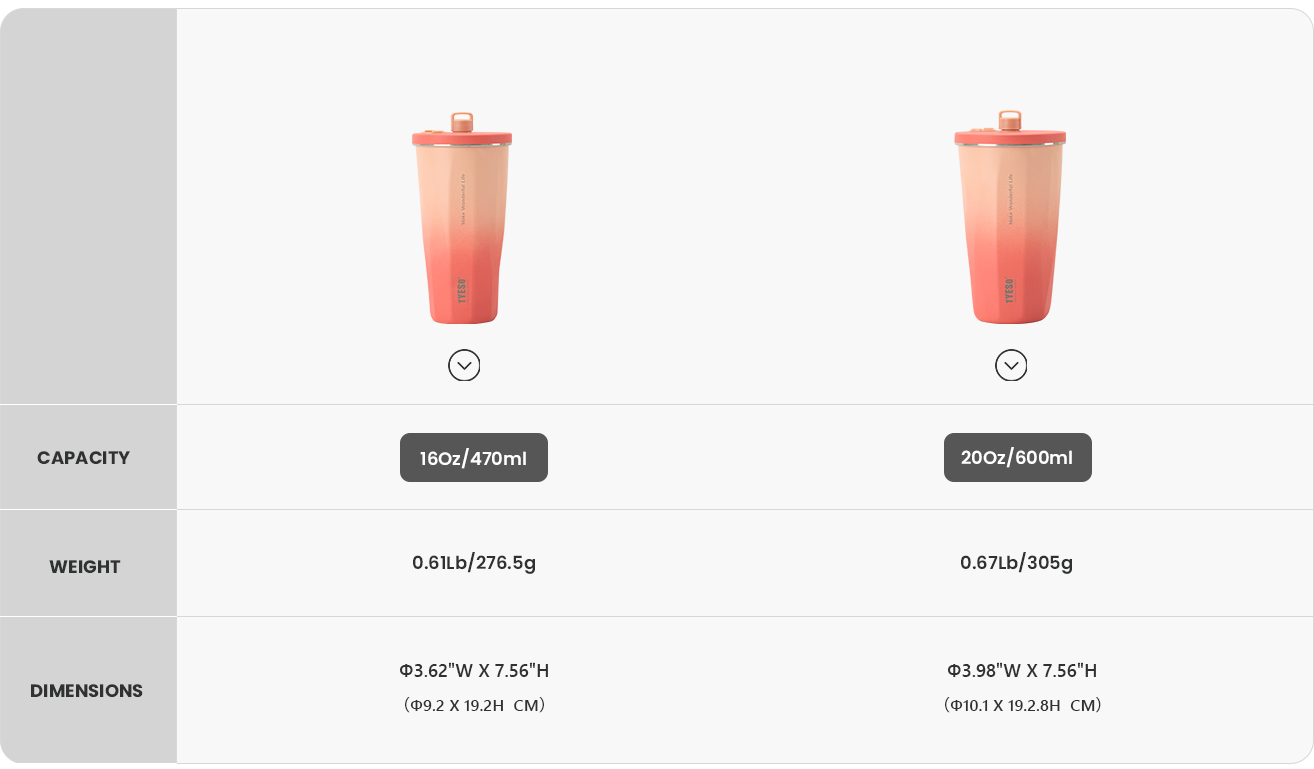 FLAIR Tumbler 2.0 with Retractable Straw 36# Intl size chart