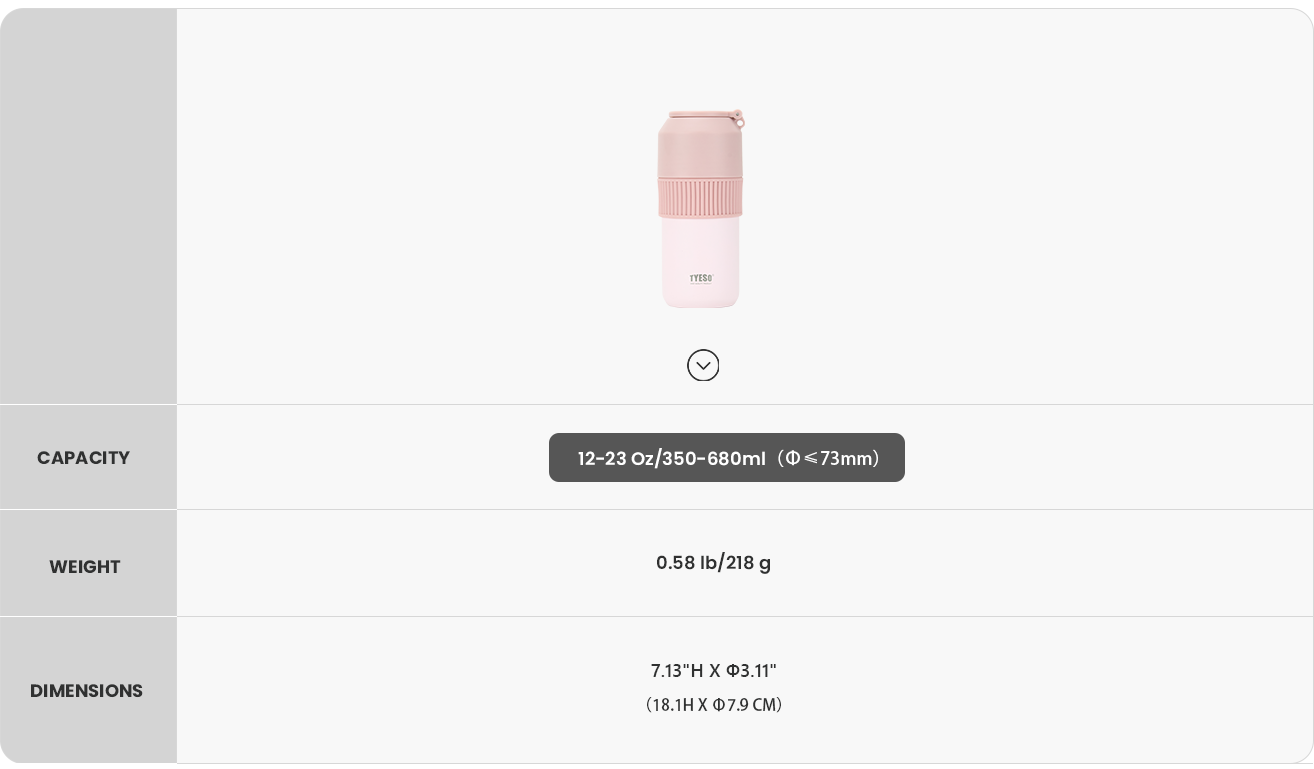 Vacuum Insulated PET Bottle Cooler size chart