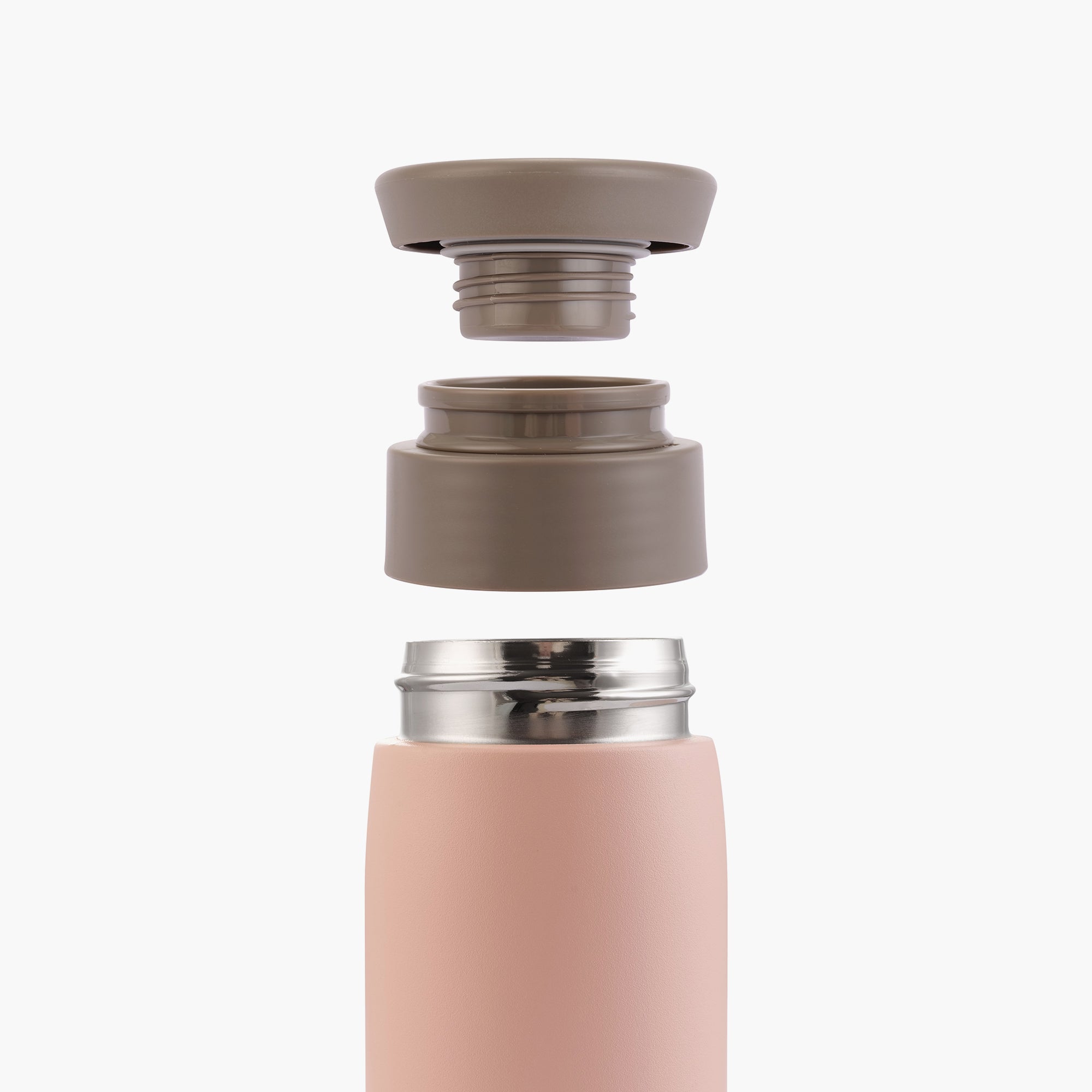 Exploded view of the cap and removable ice guard on the pink TYESO LYRA bottle #color_pink
