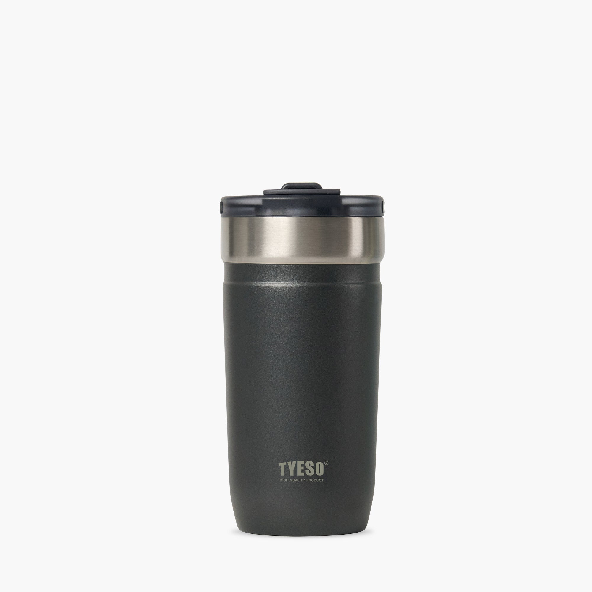 tyeso opaline 18oz black vacuum insulated tumbler 18/8 steel BPA free glitter coating front view #color_black