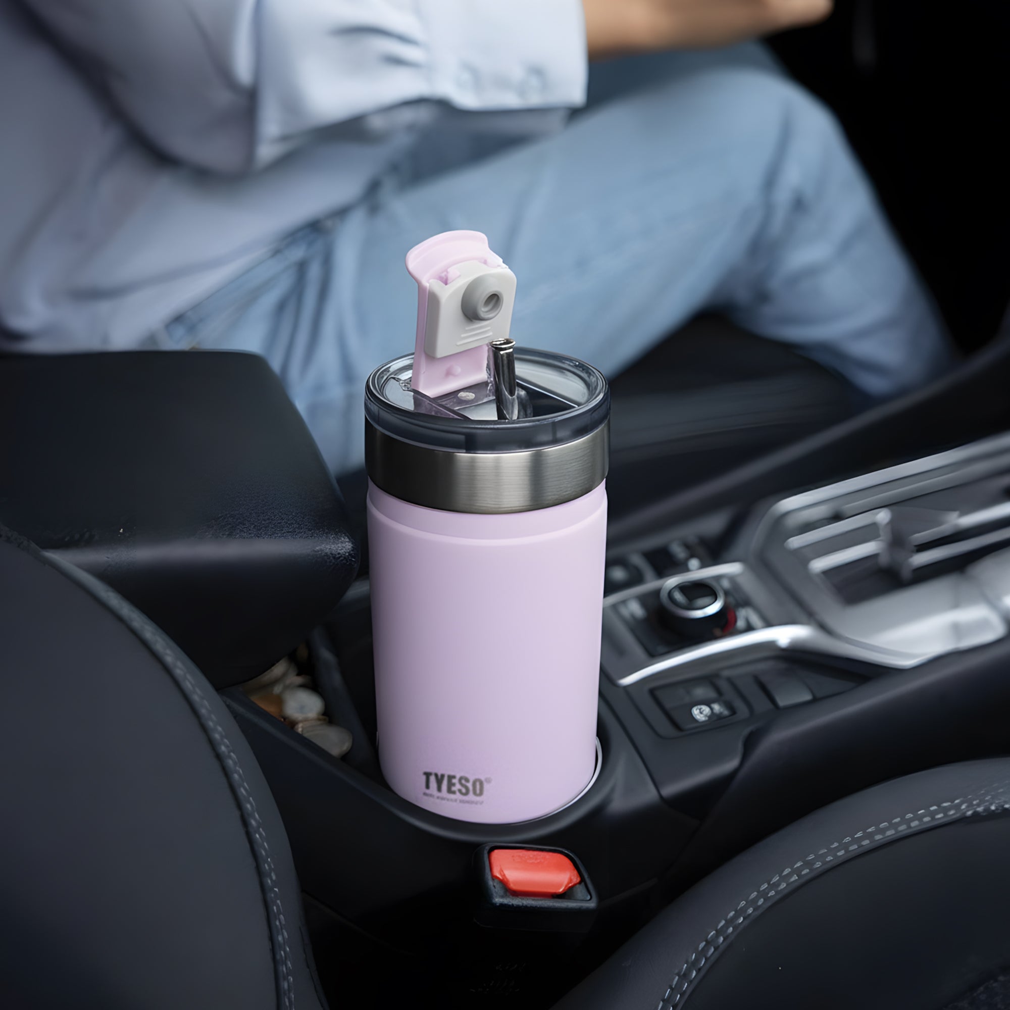 tyeso opaline insulated stainless steel tumbler pink cup holder friendly portable travel mug car use #color_pink