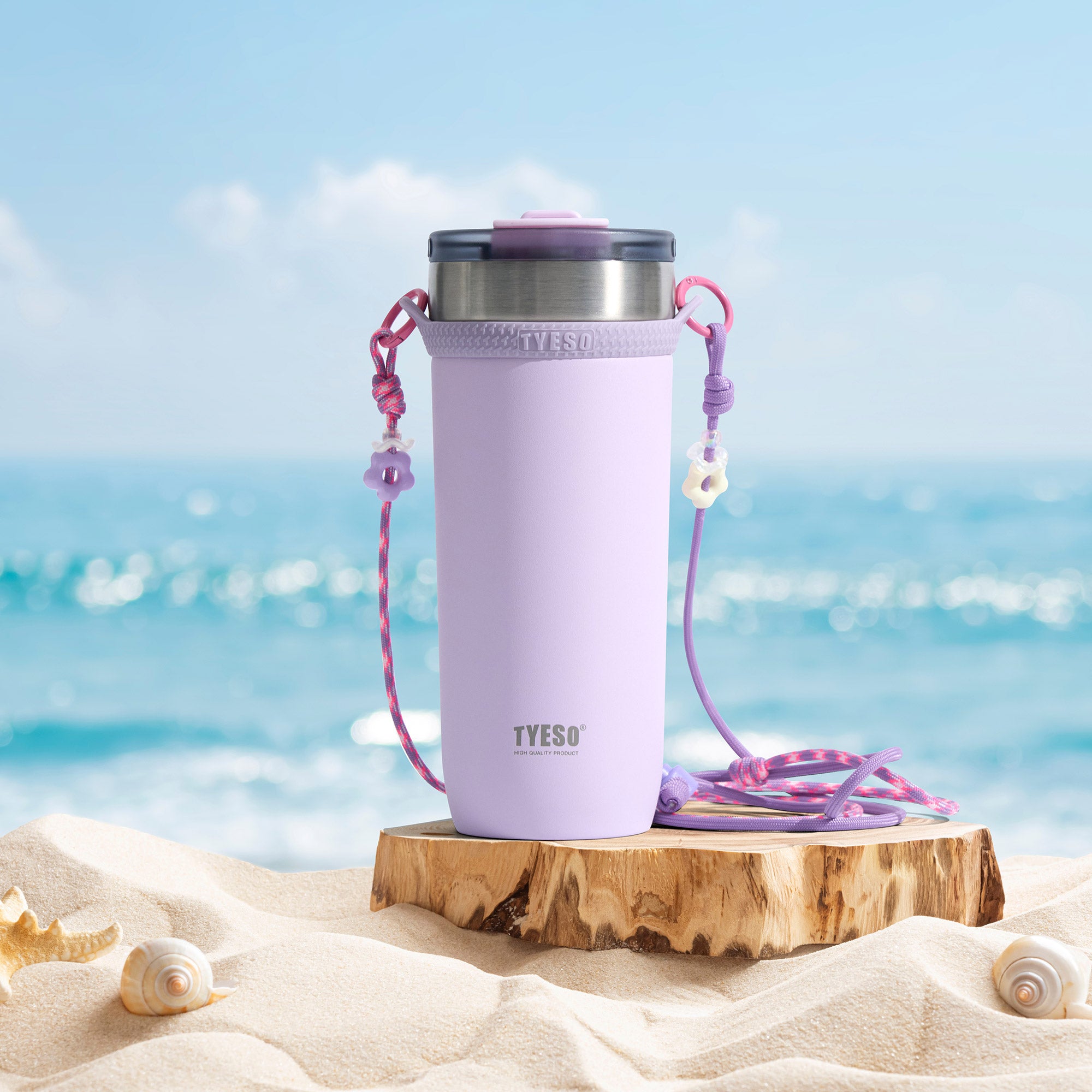 tyeso opaline insulated tumbler vacuum insulated BPA free purple beach sand outdoor travel hydration powder coating cup #color_purple