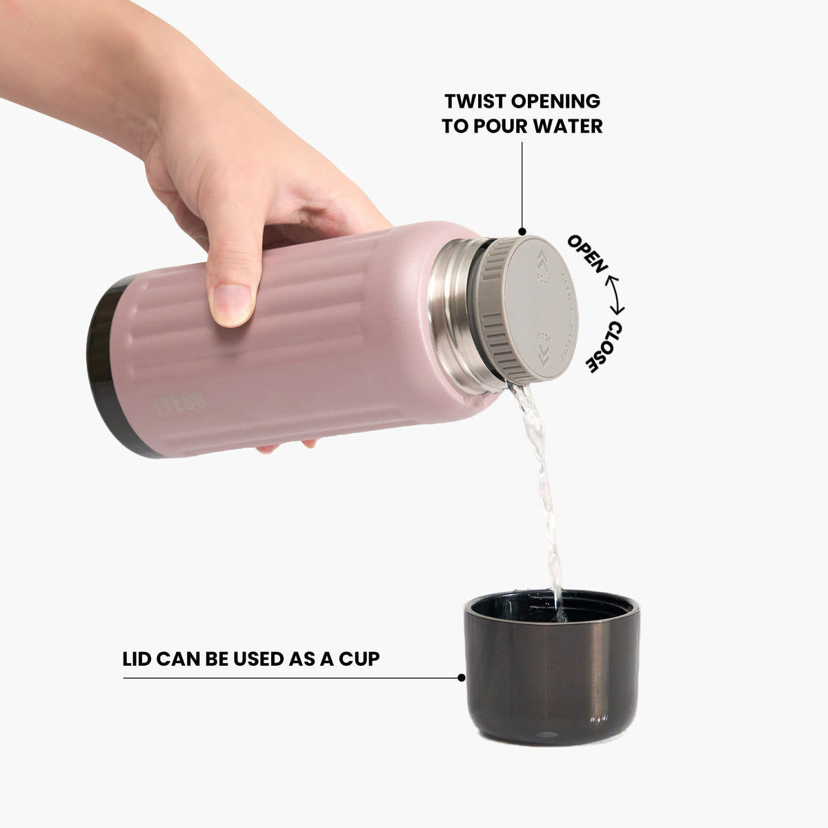 FLUTE twist-to-pour stopper and lid that doubles as a cup