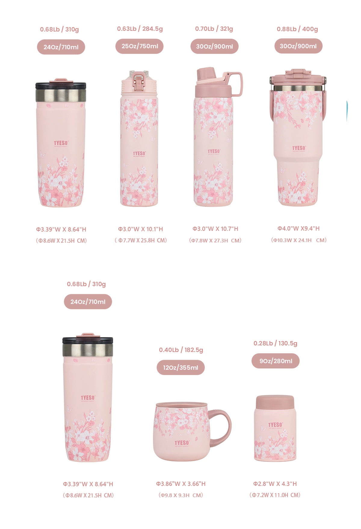 Floral Blush Collection size chart