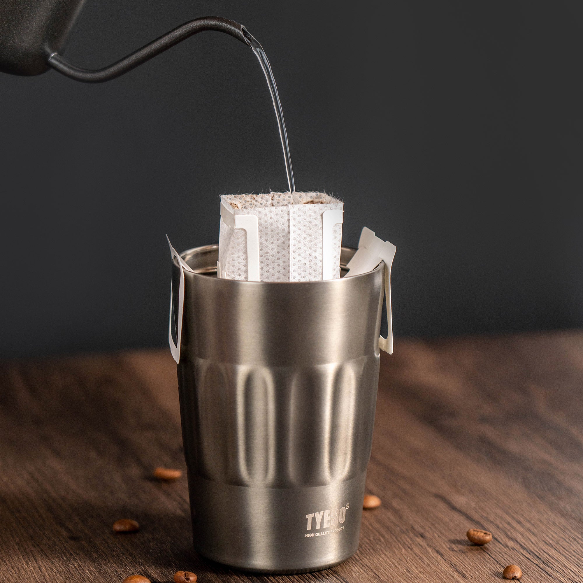 TYESO_Stainless Steel Portable coffee Tumbler 22#_Gray_14oz tea