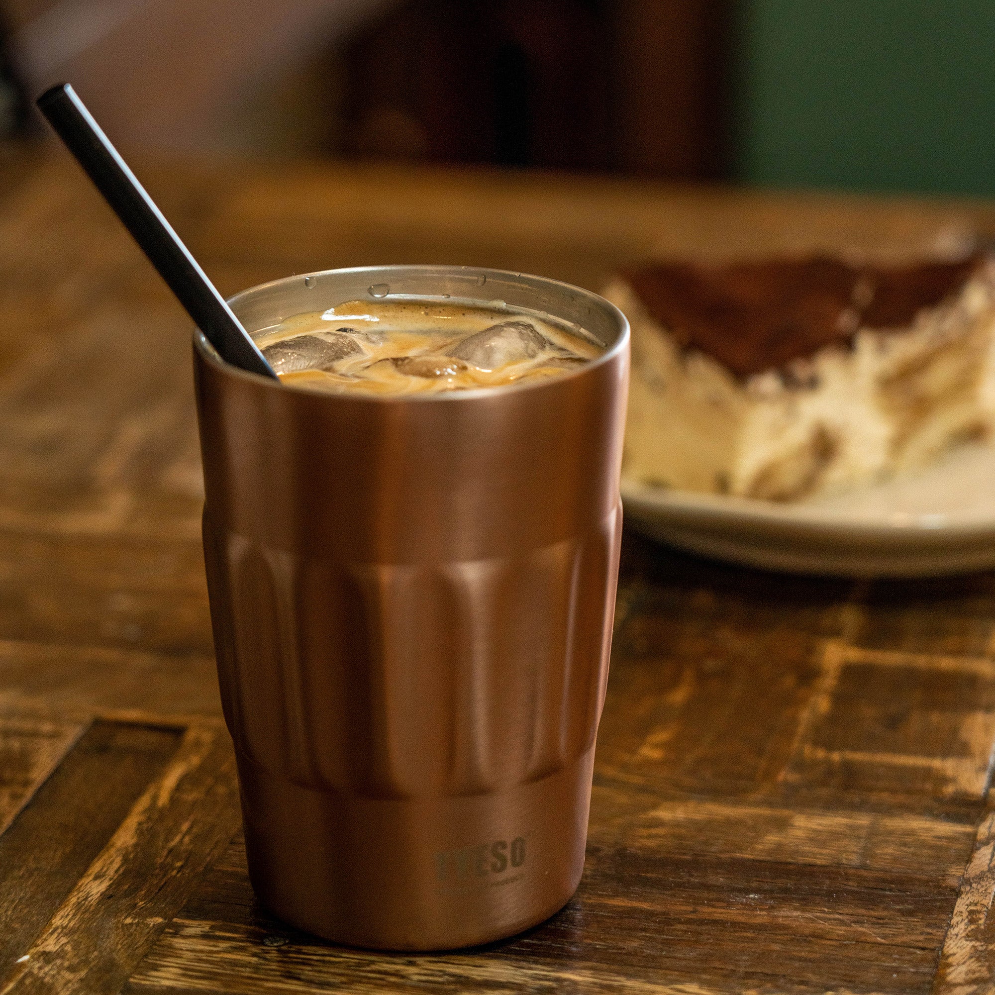TYESO_Stainless Steel Portable coffee Tumbler 22#_Rose Gold_14oz ice