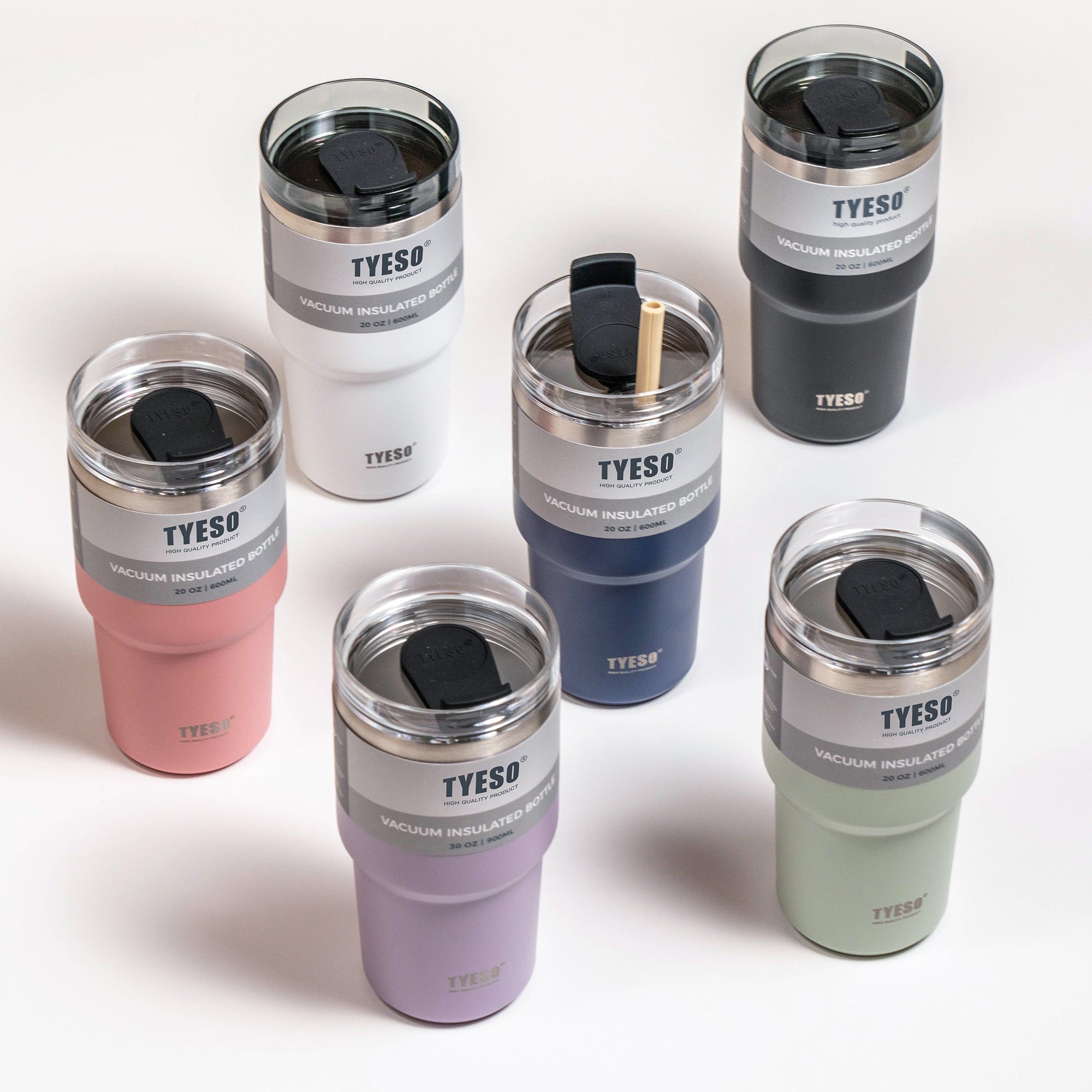 TYESO_Stainless Steel Tumbler with Straw 12_20oz 