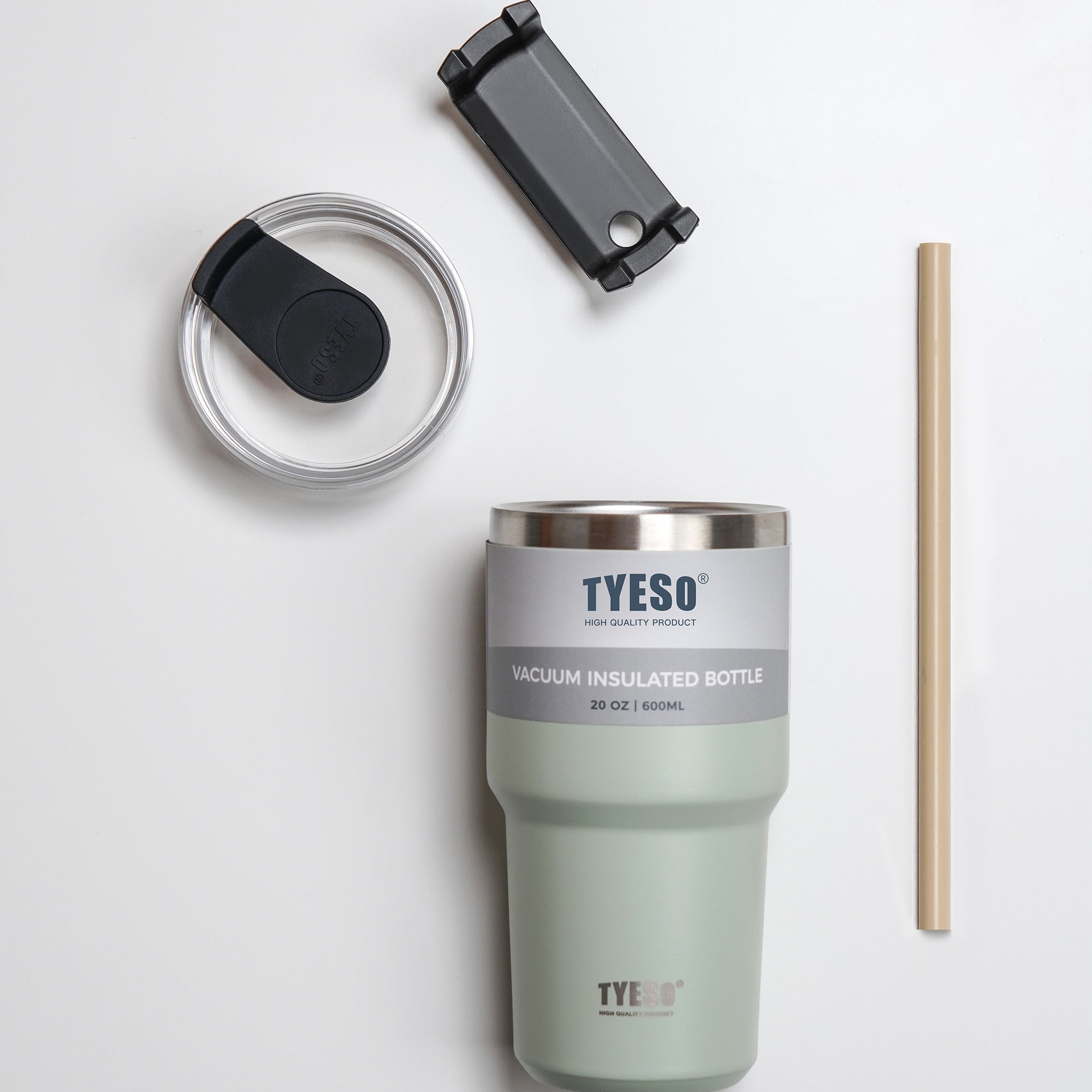 TYESO_Stainless Steel Tumbler with Straw 12_Green_20oz all Accessories 