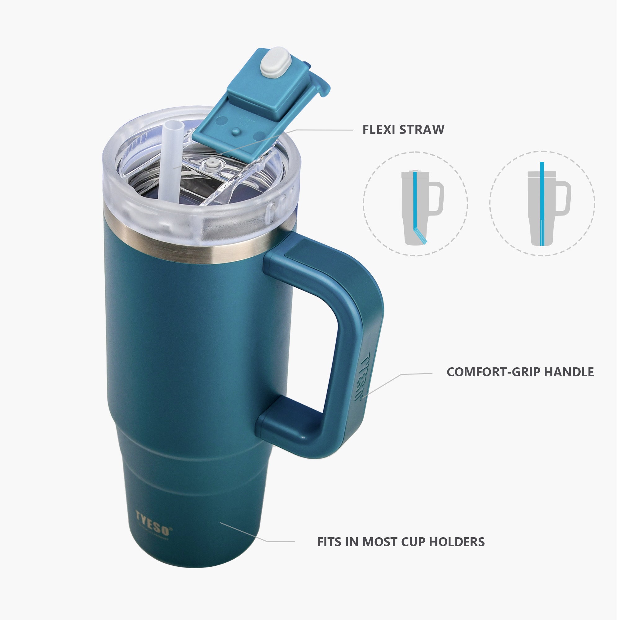 TYESO AURA Insulated Travel Tumbler in Dark Blue, 30 oz – key features #color_dark blue