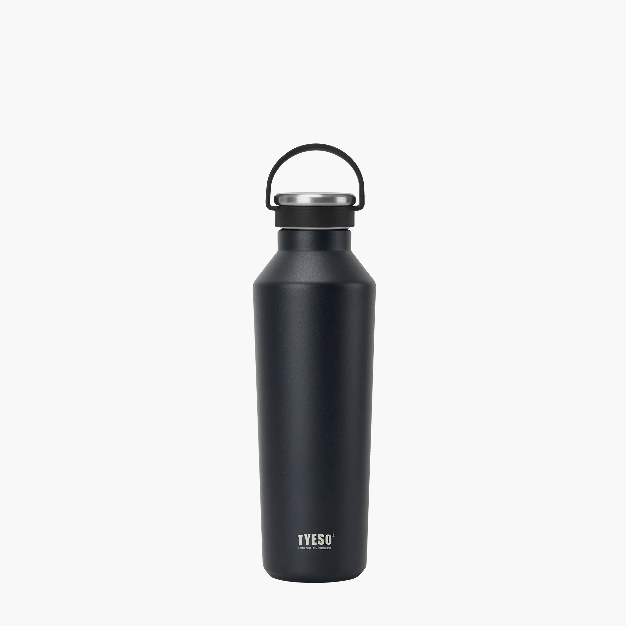 Front view of the black 25 oz TYESO BEACON insulated sports water bottle #color_black