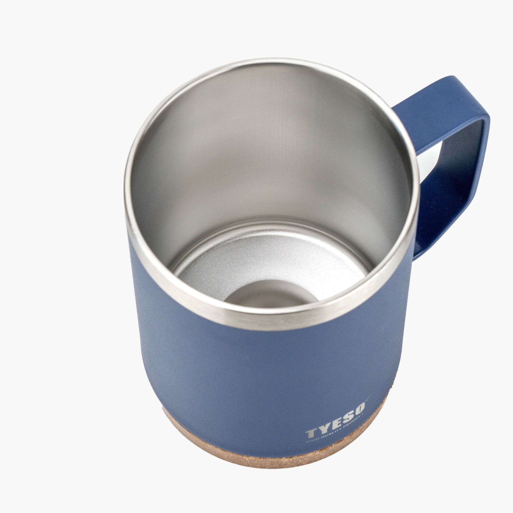 Top view of the stainless steel interior in the blue TYESO CASK coffee mug #color_blue