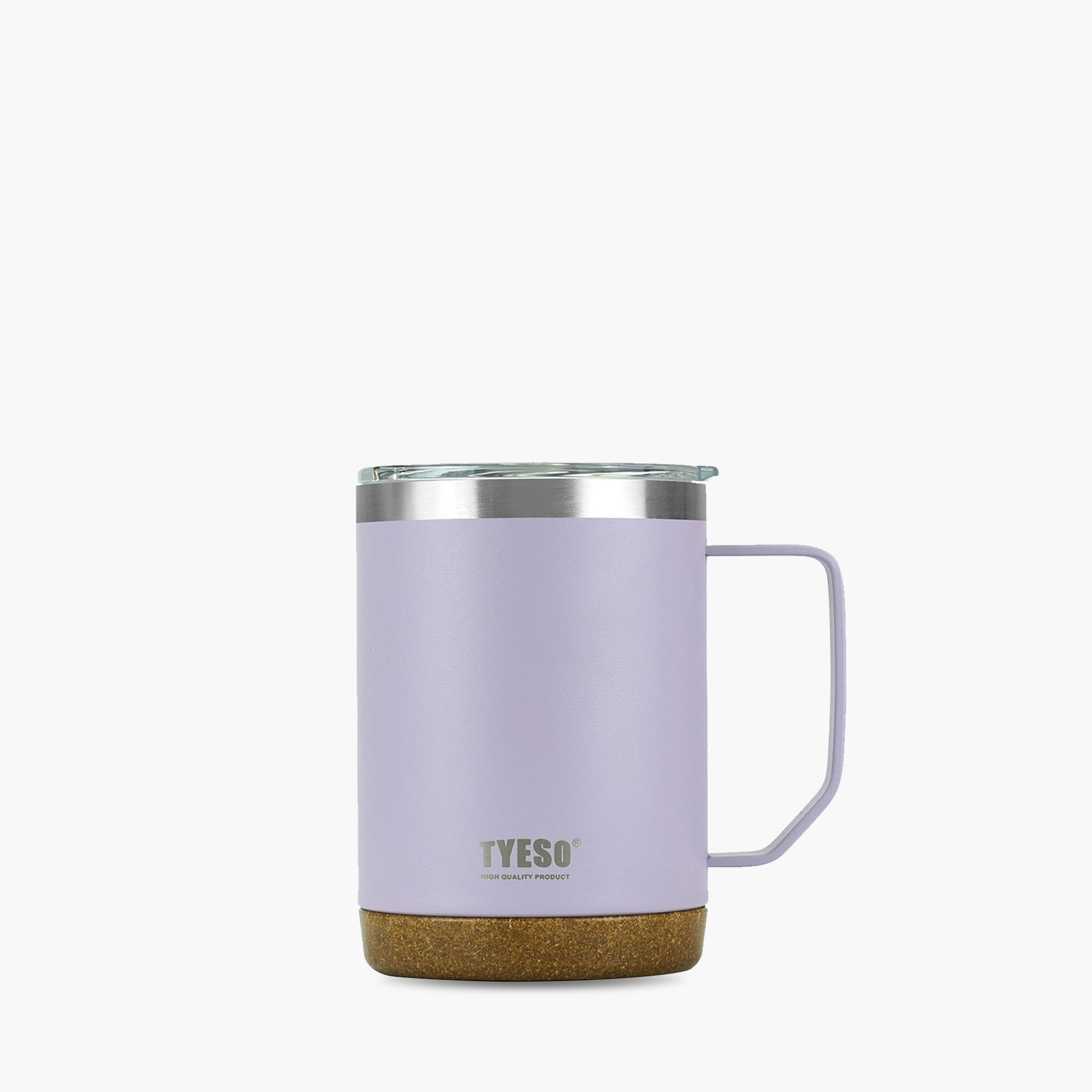 Front view of the purple 18 oz TYESO CASK insulated coffee mug with handle #color_purple