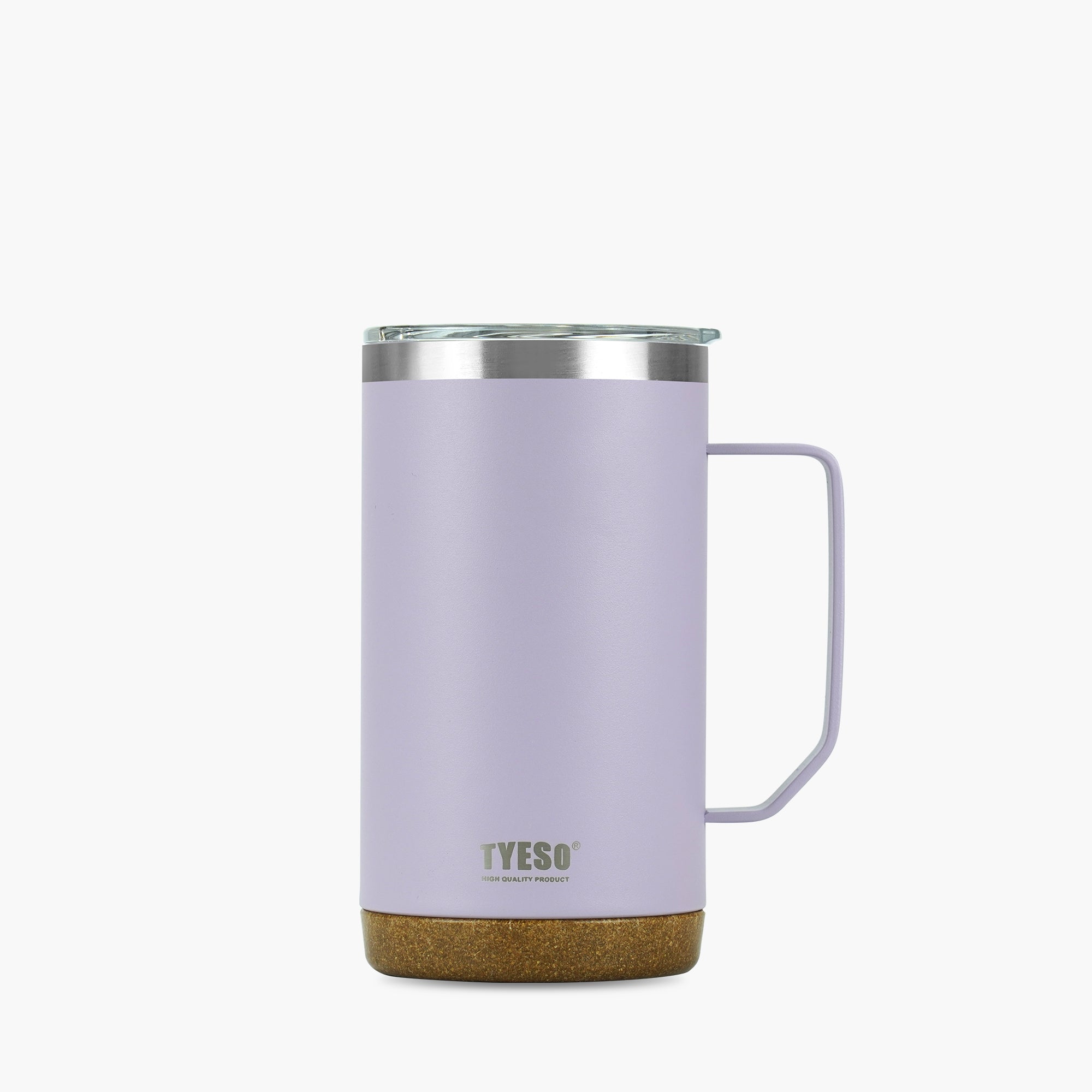 Front view of the purple 24 oz TYESO CASK insulated coffee mug with handle #color_purple
