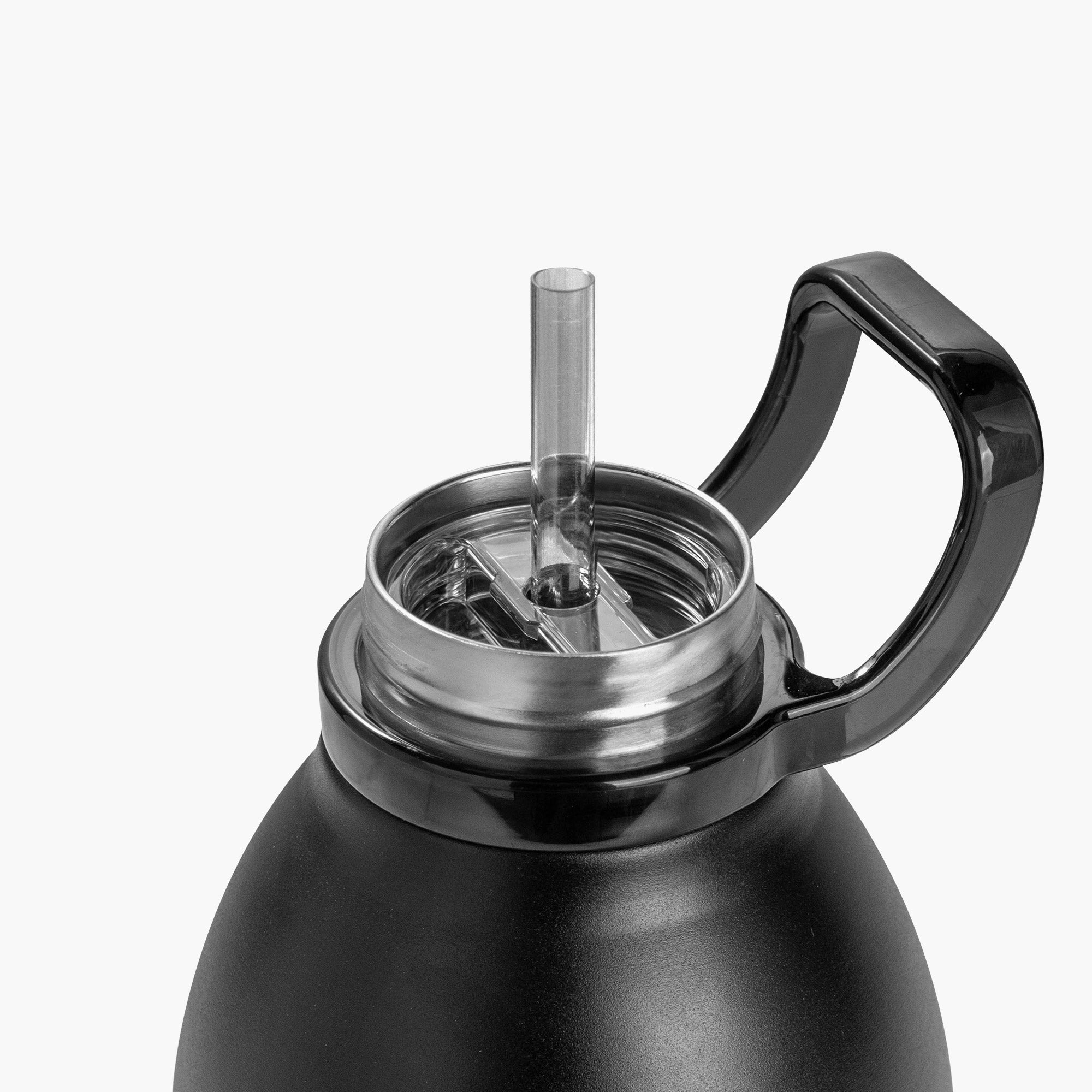 Black 51 oz TYESO DEPOT insulated water bottle with pop-up straw and carry handle #color_black