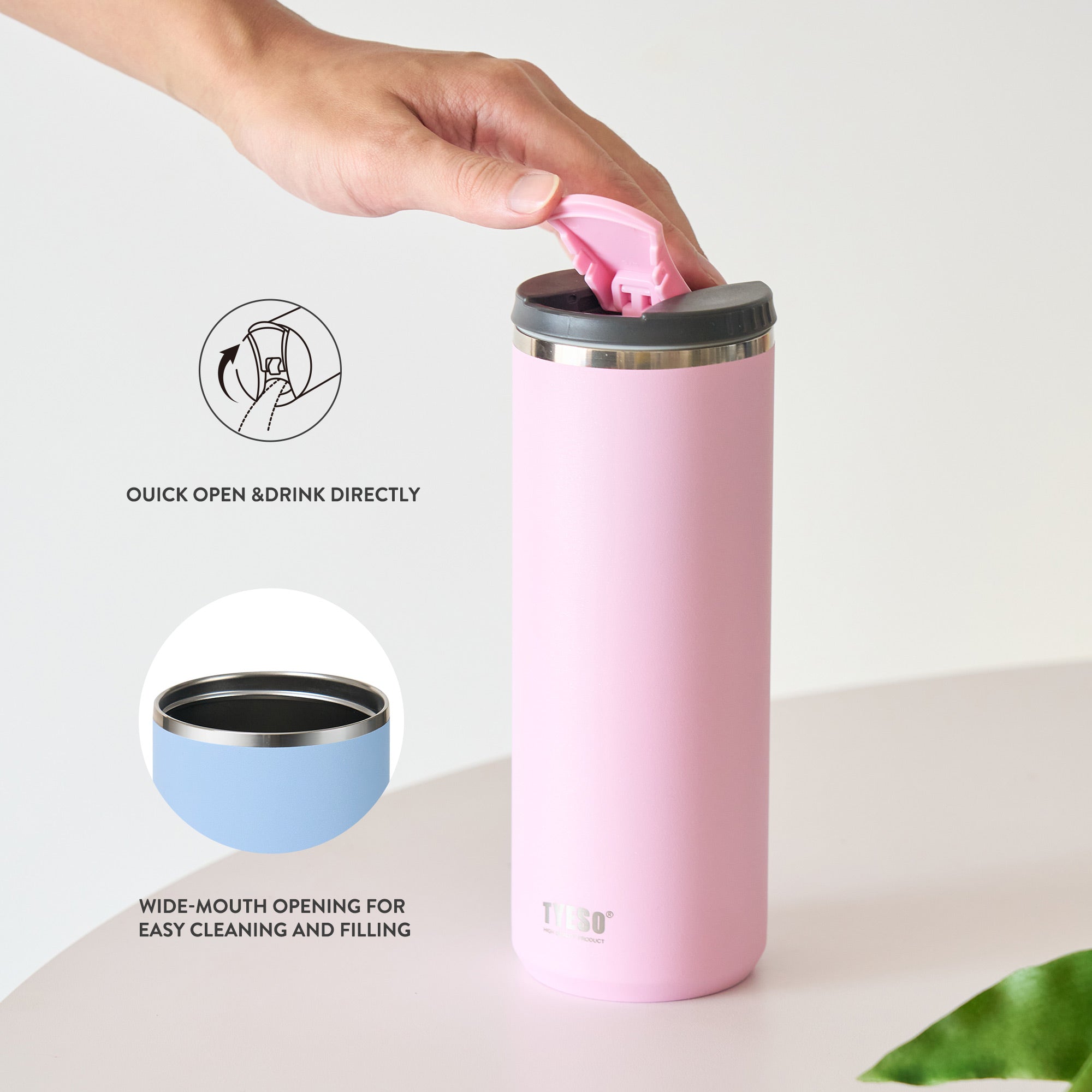 TYESO EON 2.0 Coffee Tumbler in Pink, 20 oz – lid detail #color_pink