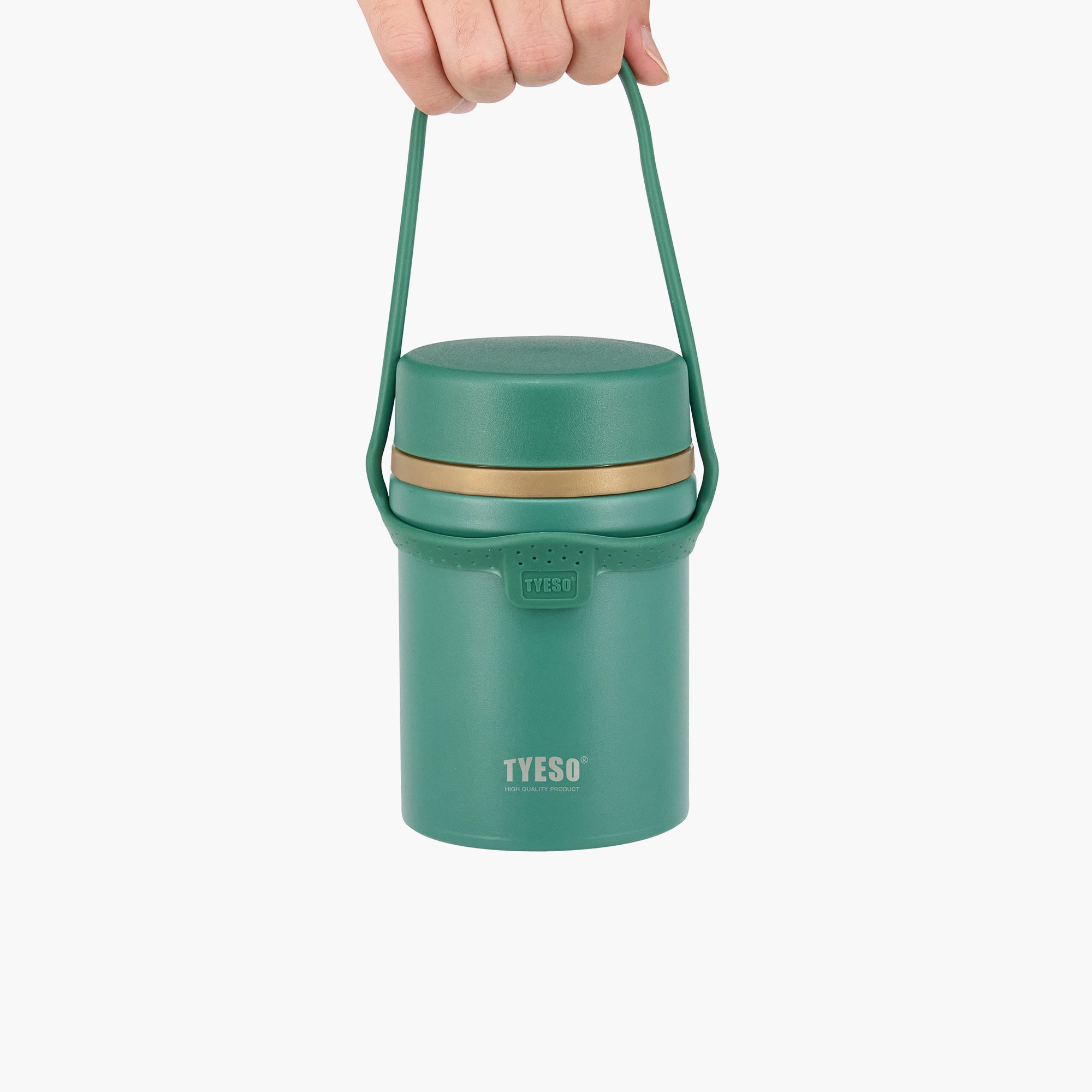 TYESO Silicone Handle for Stainless Steel Portable Food Jar in Green – carry handle detail #color_green