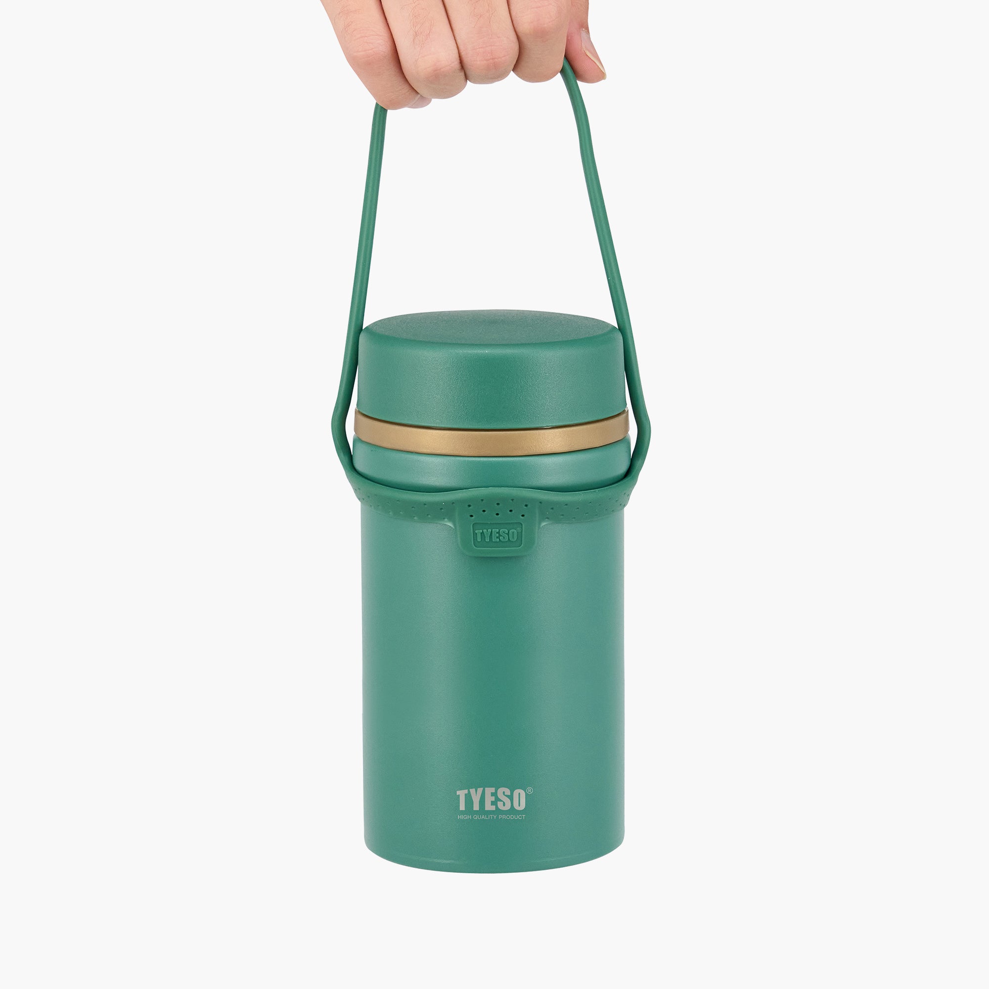 TYESO Silicone Handle for Stainless Steel Portable Food Jar in Green – carry handle detail #color_green