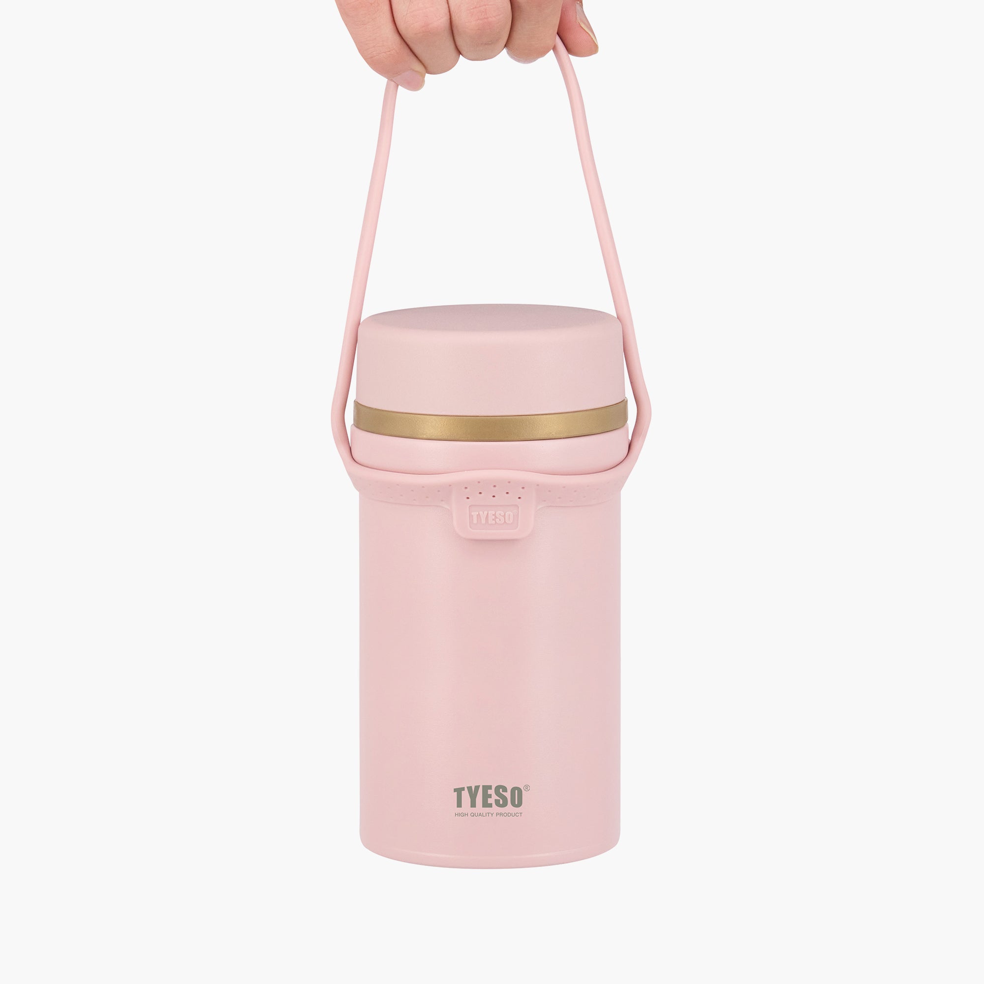 TYESO Silicone Handle for Stainless Steel Portable Food Jar in Pink – carry handle detail #color_pink
