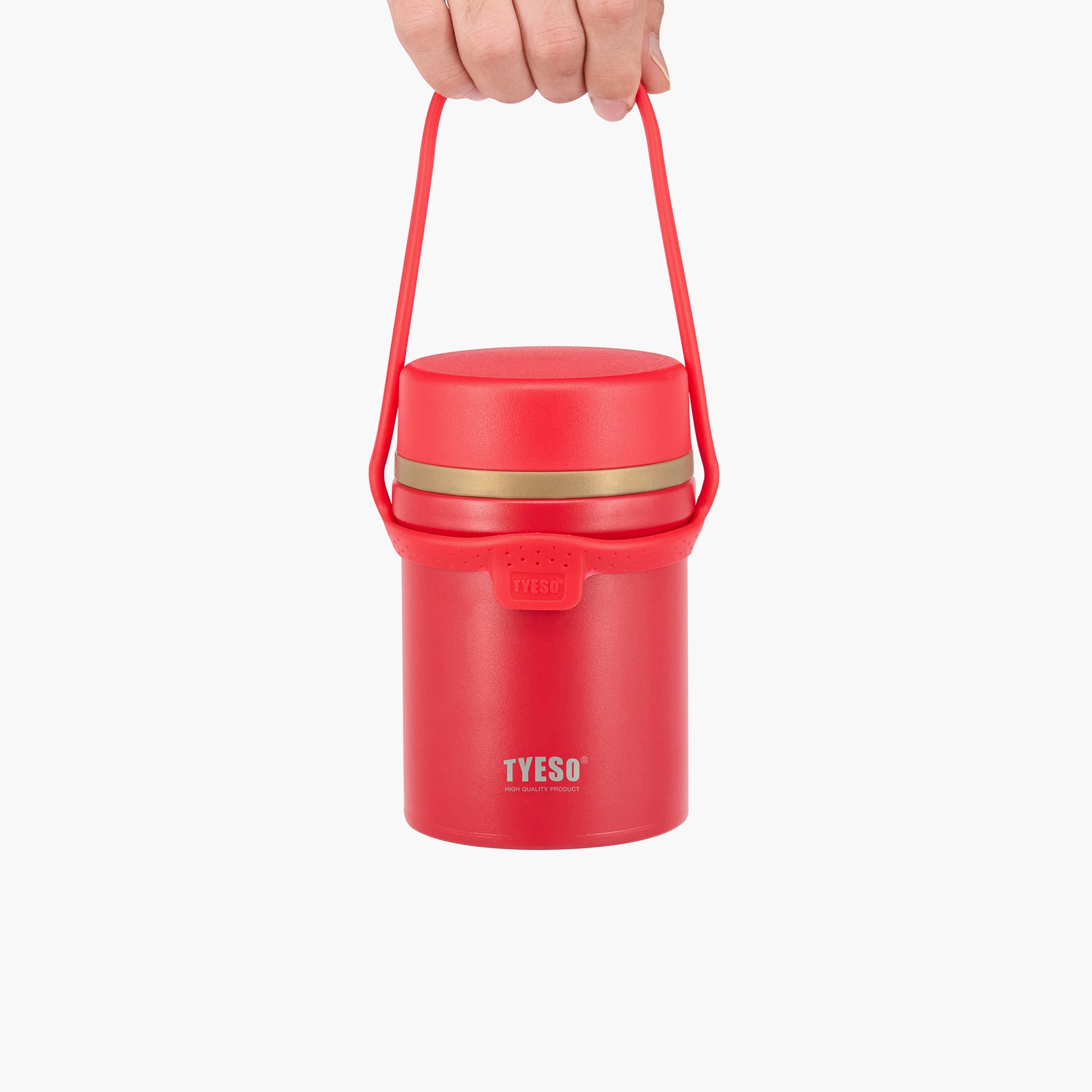 TYESO Silicone Handle for Stainless Steel Portable Food Jar in Red – carry handle detail #color_red