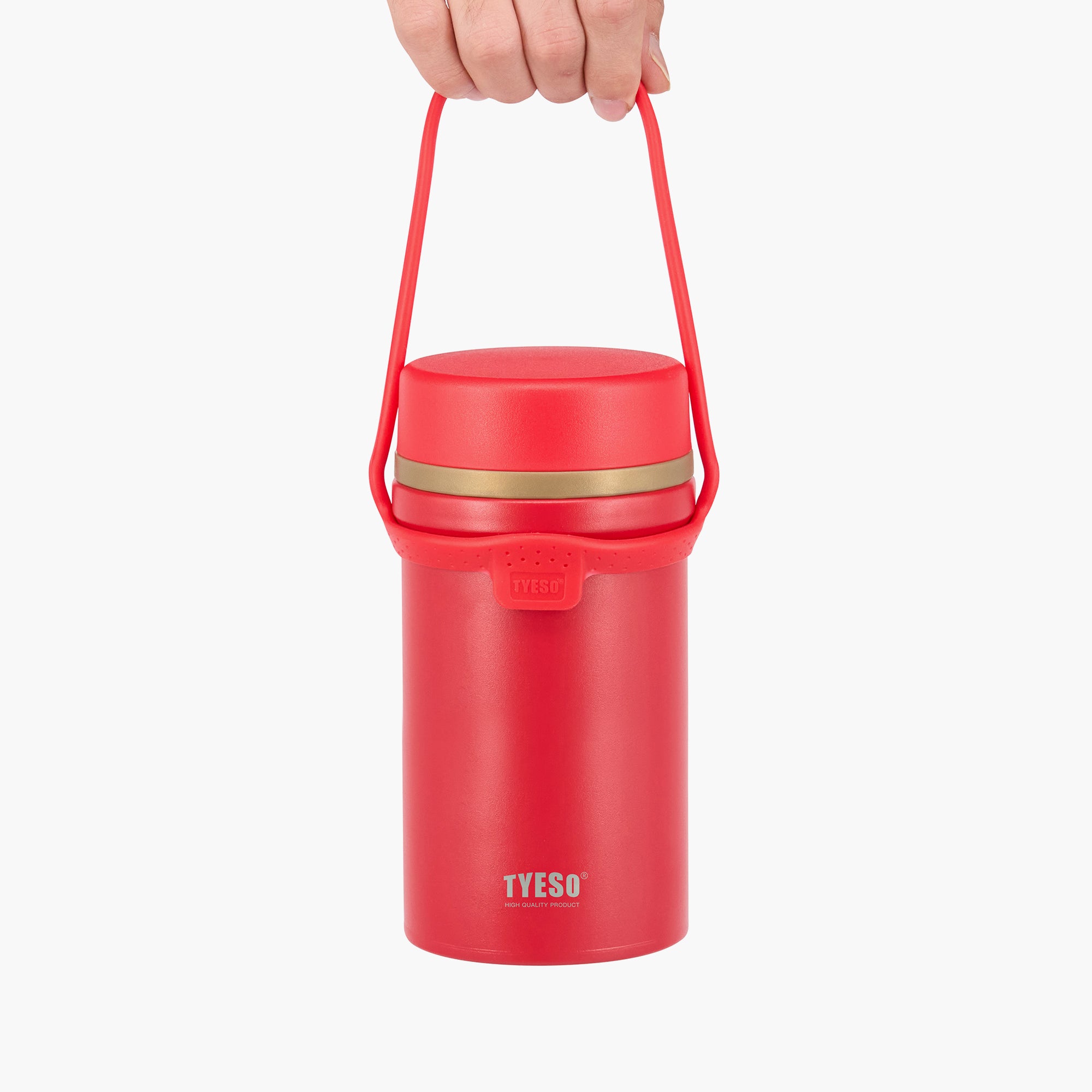 TYESO Silicone Handle for Stainless Steel Portable Food Jar in Red – carry handle detail #color_red