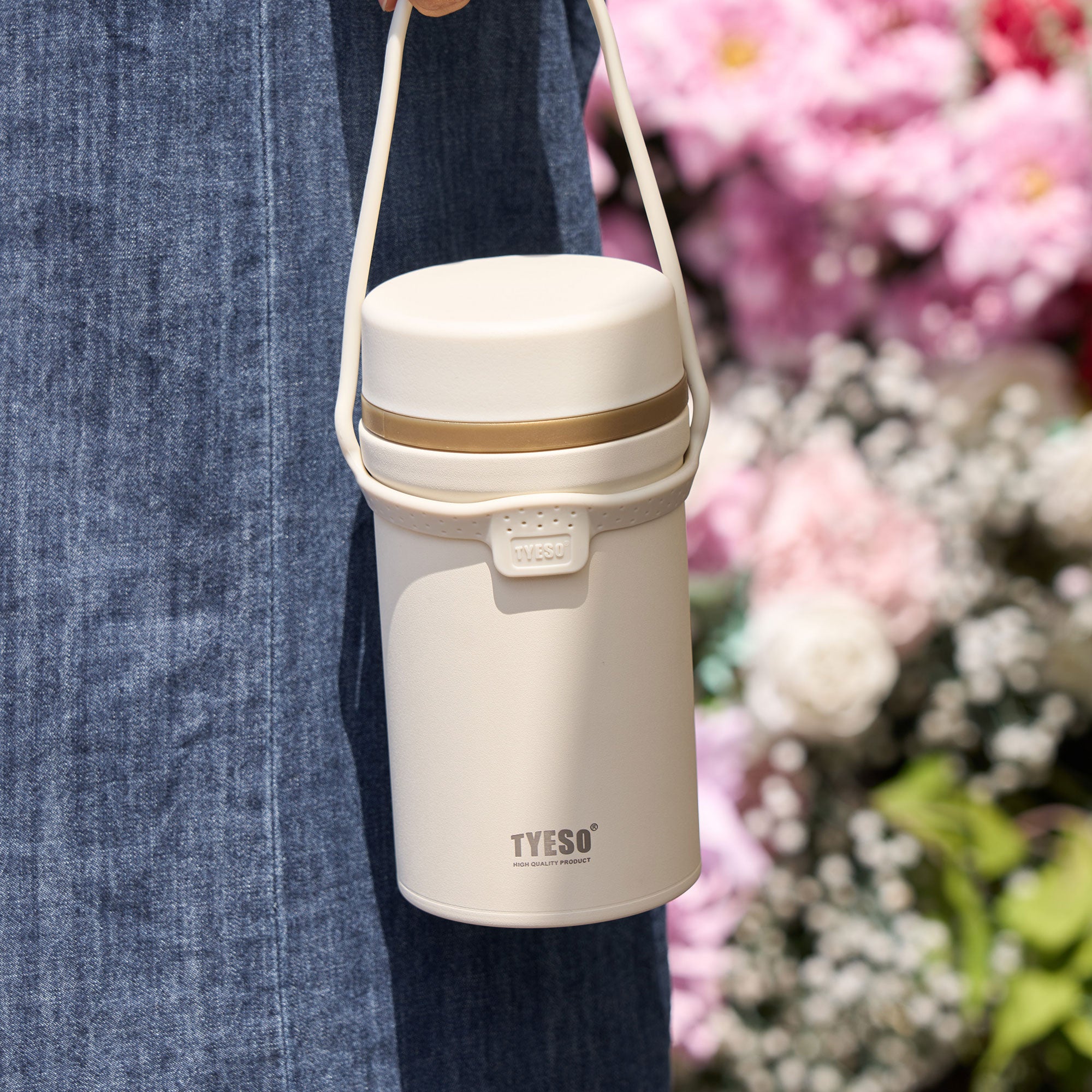 TYESO Silicone Handle for Stainless Steel Portable Food Jar in White – carry handle detail #color_white
