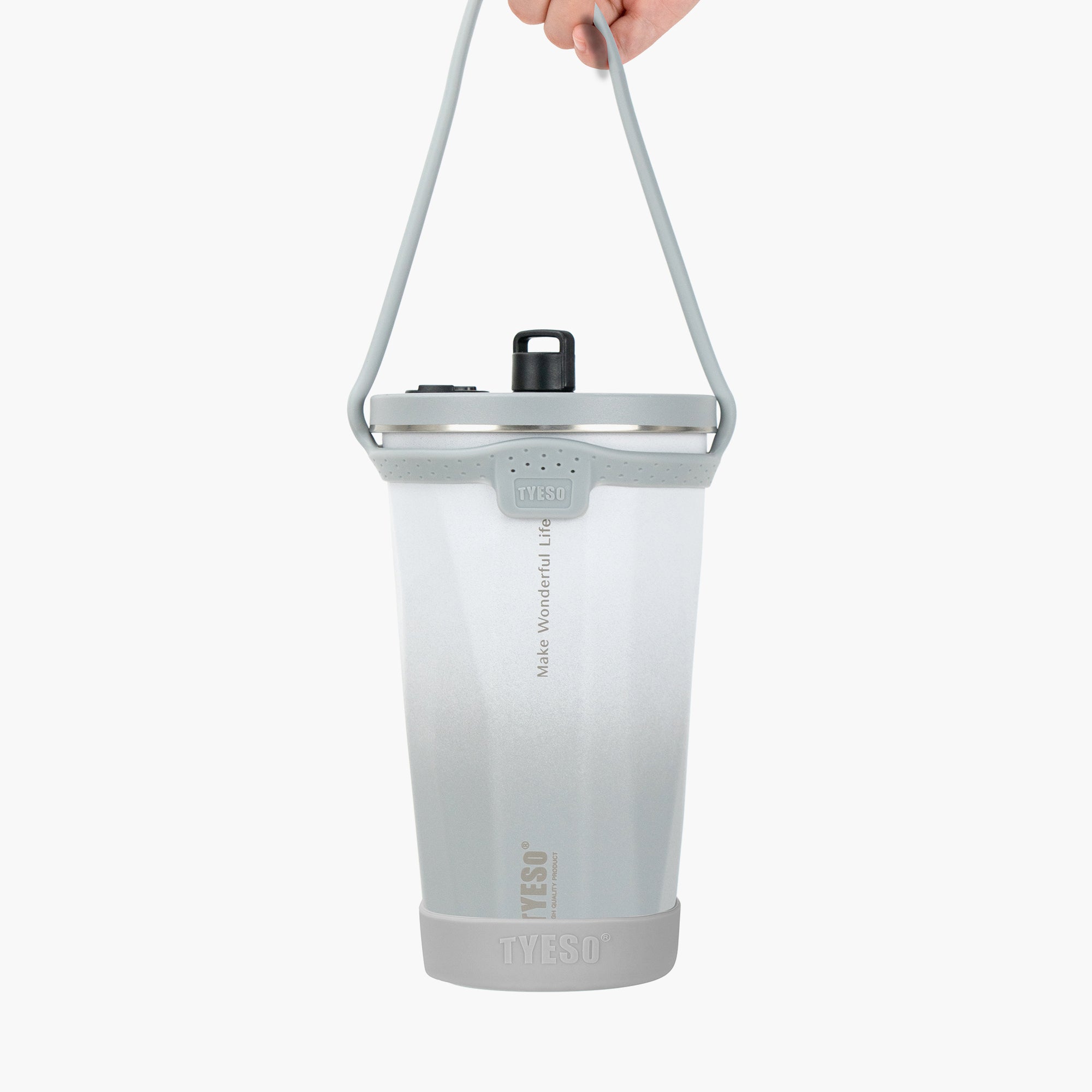 tyeso flair tumbler gray silicone handle attached to tumbler portable carry design #color_gray